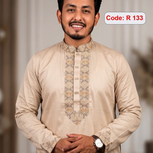 Premium Ash  Embroidered Panjabi